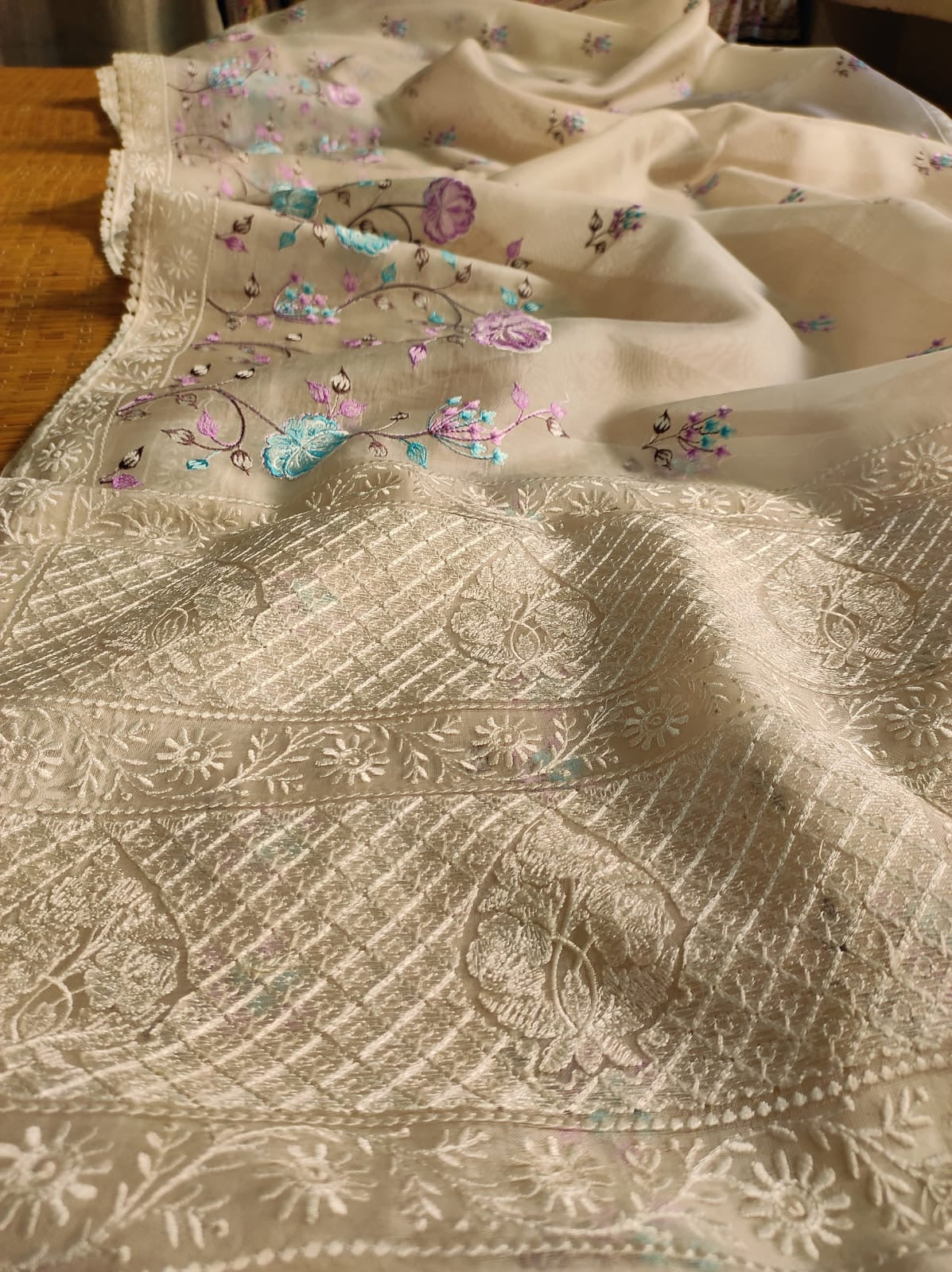 Pure organza silk saree with minakari embroidery
