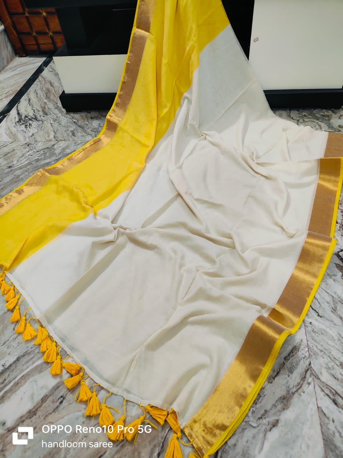 Soft Mul cotton saree - big Yellow border