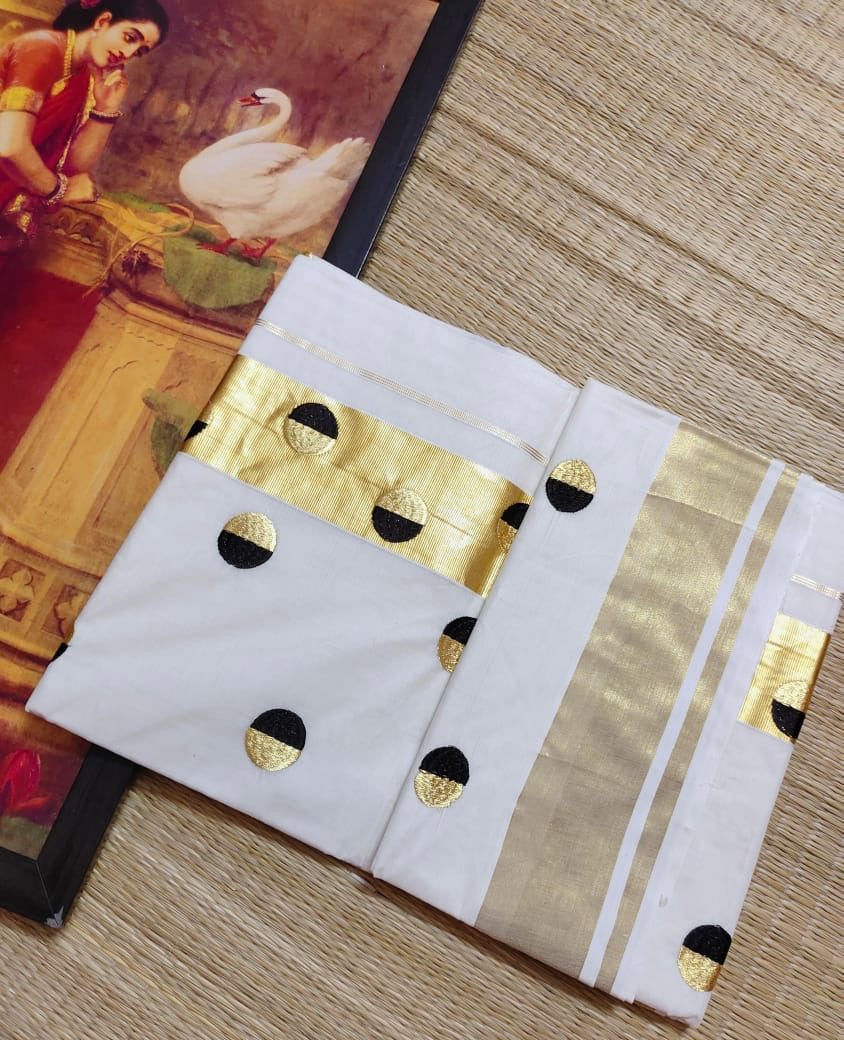 Polka weaved kerala cotton saree