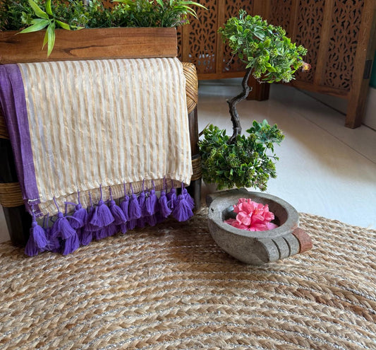 Mul cotton with zari stripes - purple