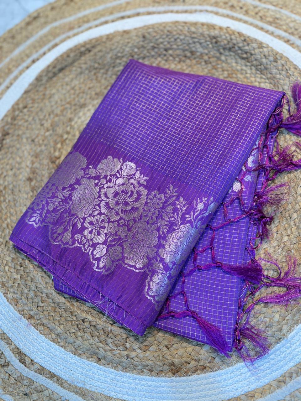 Semi katan sarees with zari checks