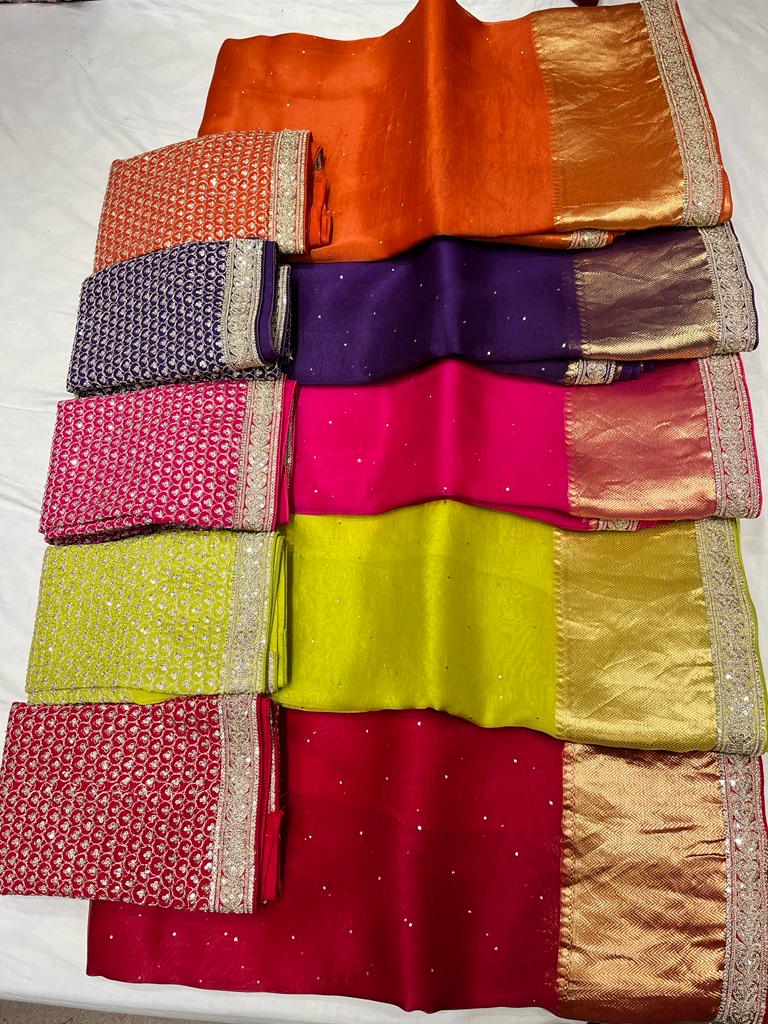 Pure organza saree with kanchi zari border and heavy blouse