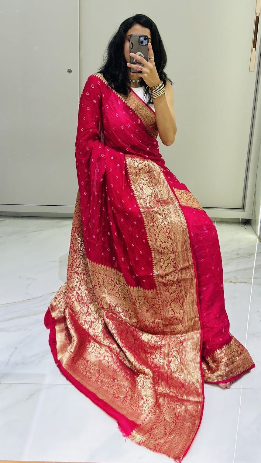 Semi dola silk with bandhini prints