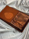 Beautiful premium rust orange semi silk saree with copper zari stripes and border