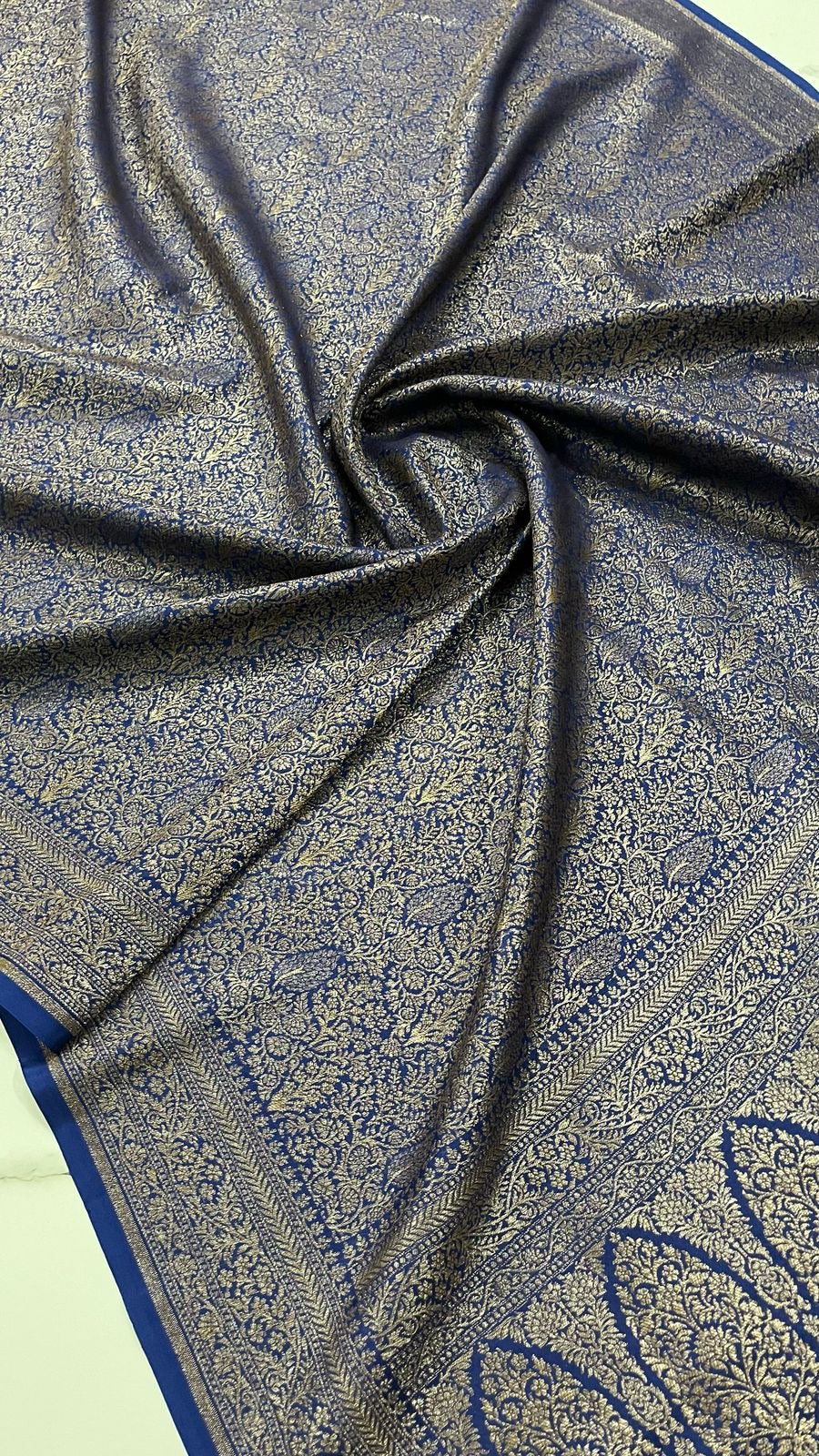 Pure khaddi handloom crepe chiffon antique brocade saree