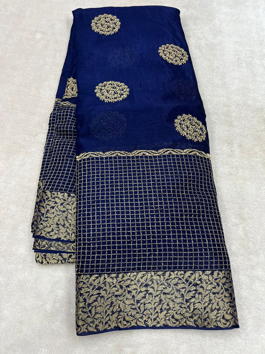 Pure chinon silk saree with daman work!