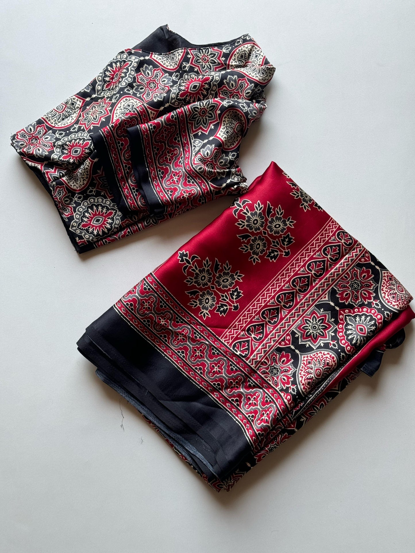 Semi modal silk saree with ajrakh prints