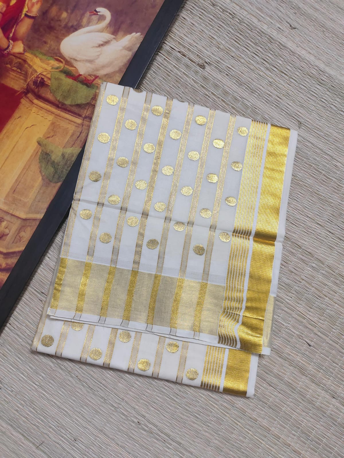 Premium Cotton Polka Embroidered Saree