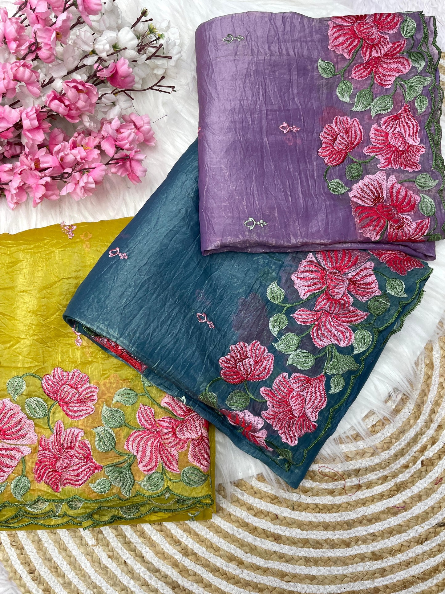 Premium crush embroidered saree with unstitched blouse