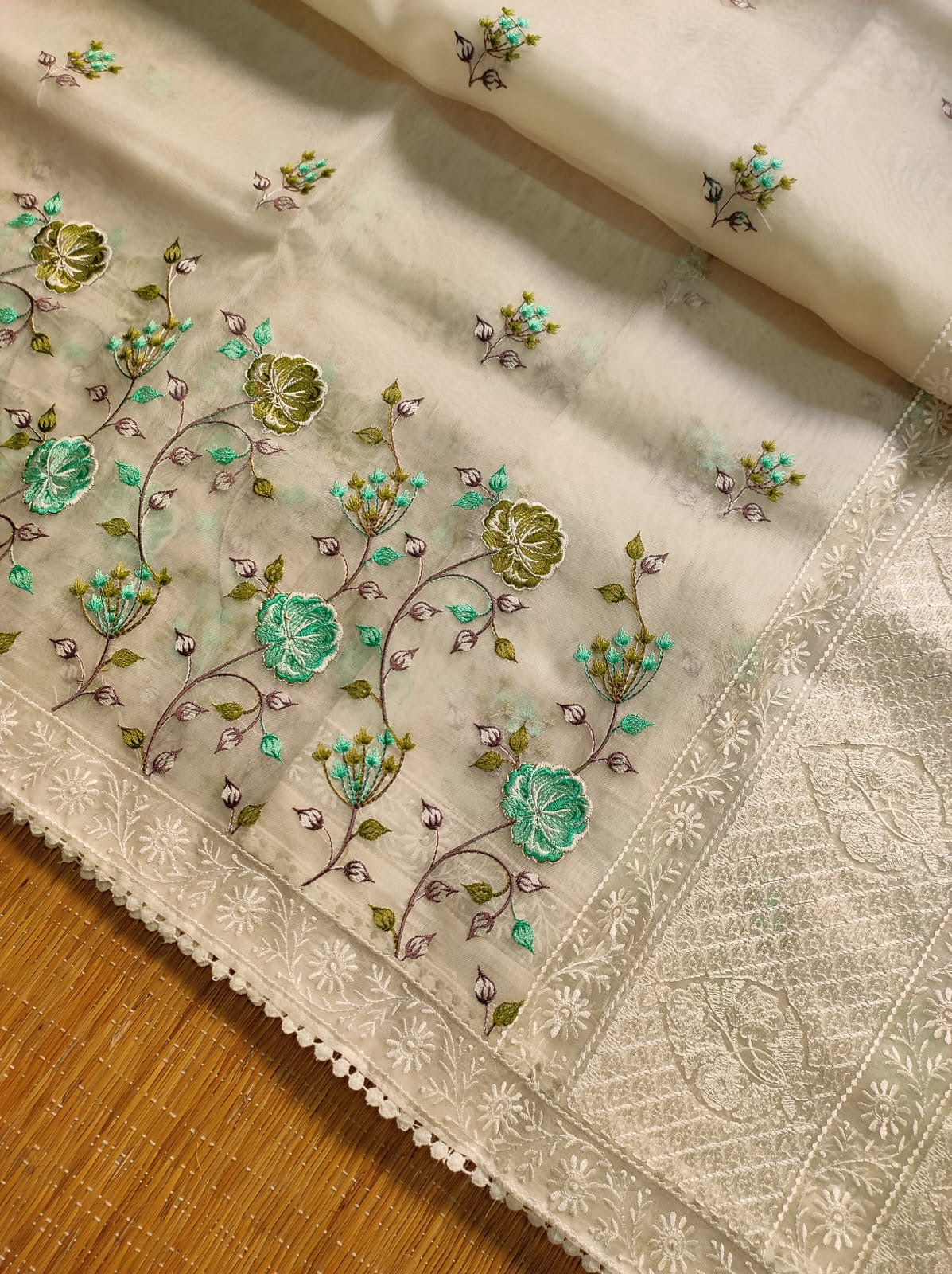 Pure organza silk saree with minakari embroidery