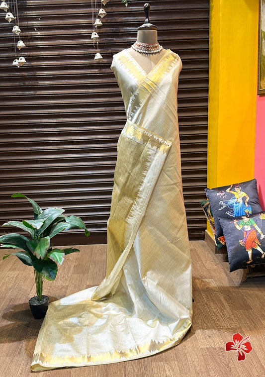 Semi tussar silk with zari border - ecg