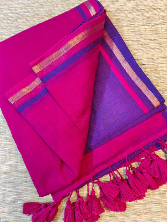 Pure mul cotton saree half pink purple