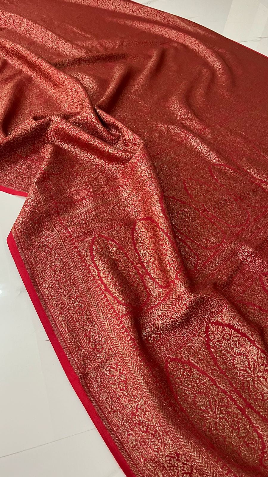 Pure khaddi handloom crepe chiffon antique brocade saree