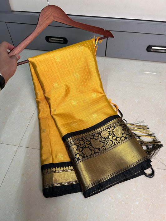 Beautiful semi katan Banarasi silk saree with contrast border