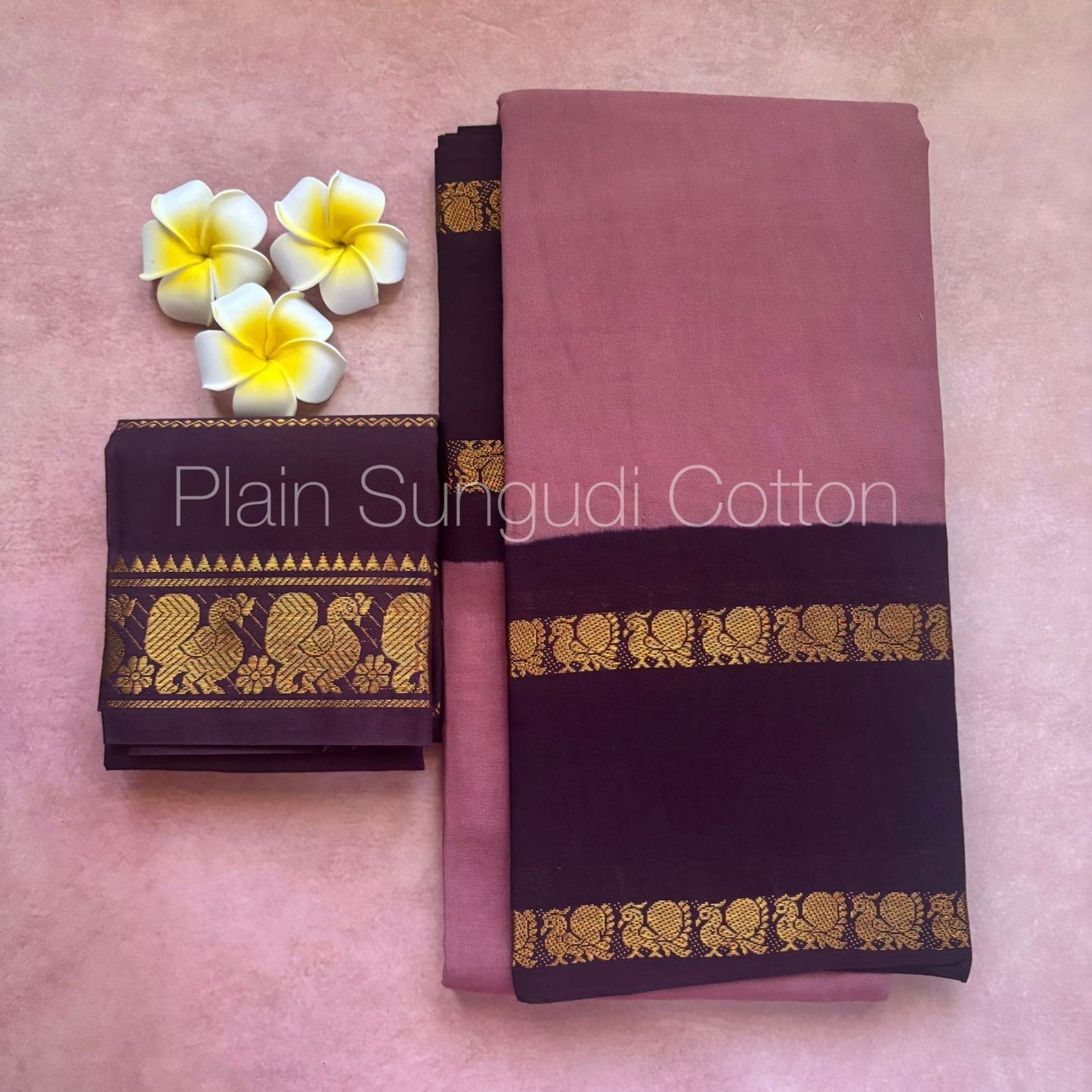 Pure sungudi cotton saree with contrast double peacock border