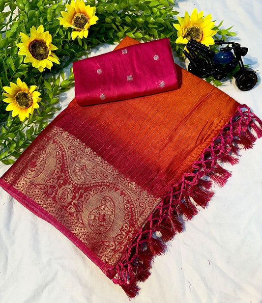 Beautiful dola silk saree with lurex linings
