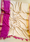 Soft Mul Cotton saree - big Dark pink border