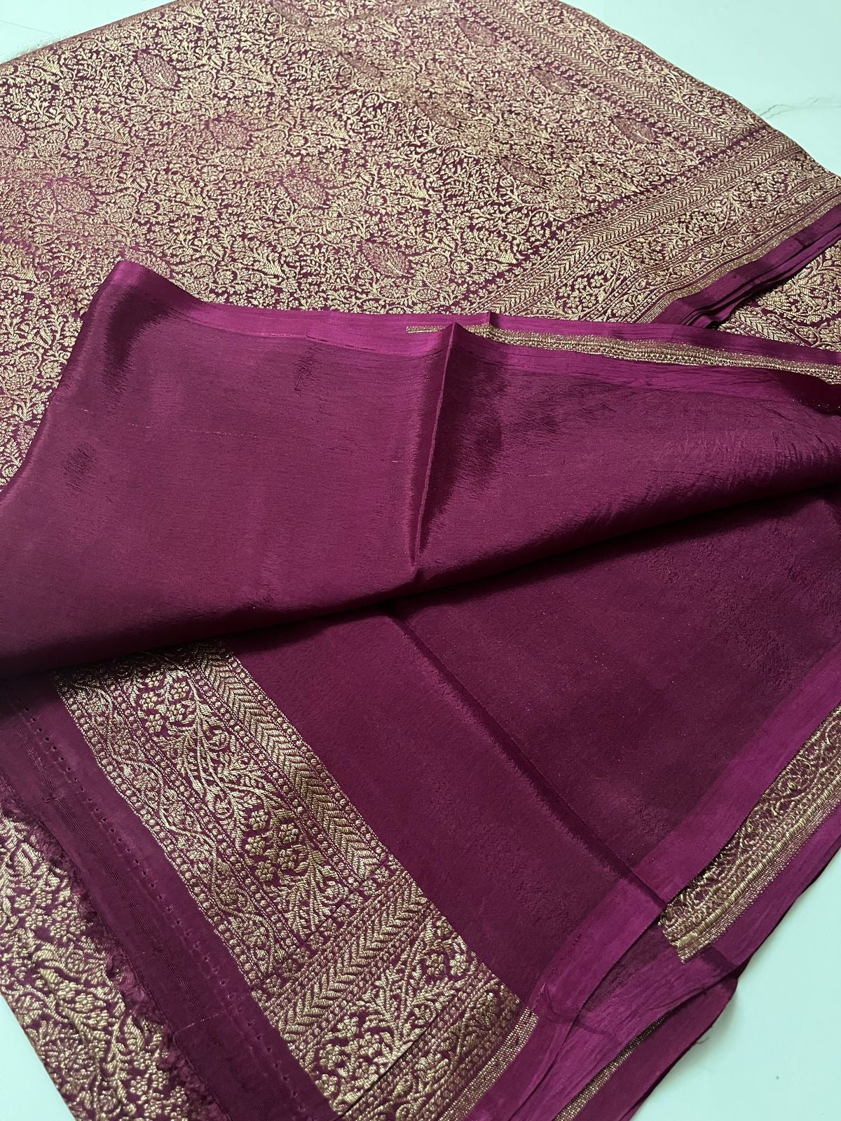 Pure khaddi handloom crepe chiffon antique brocade saree
