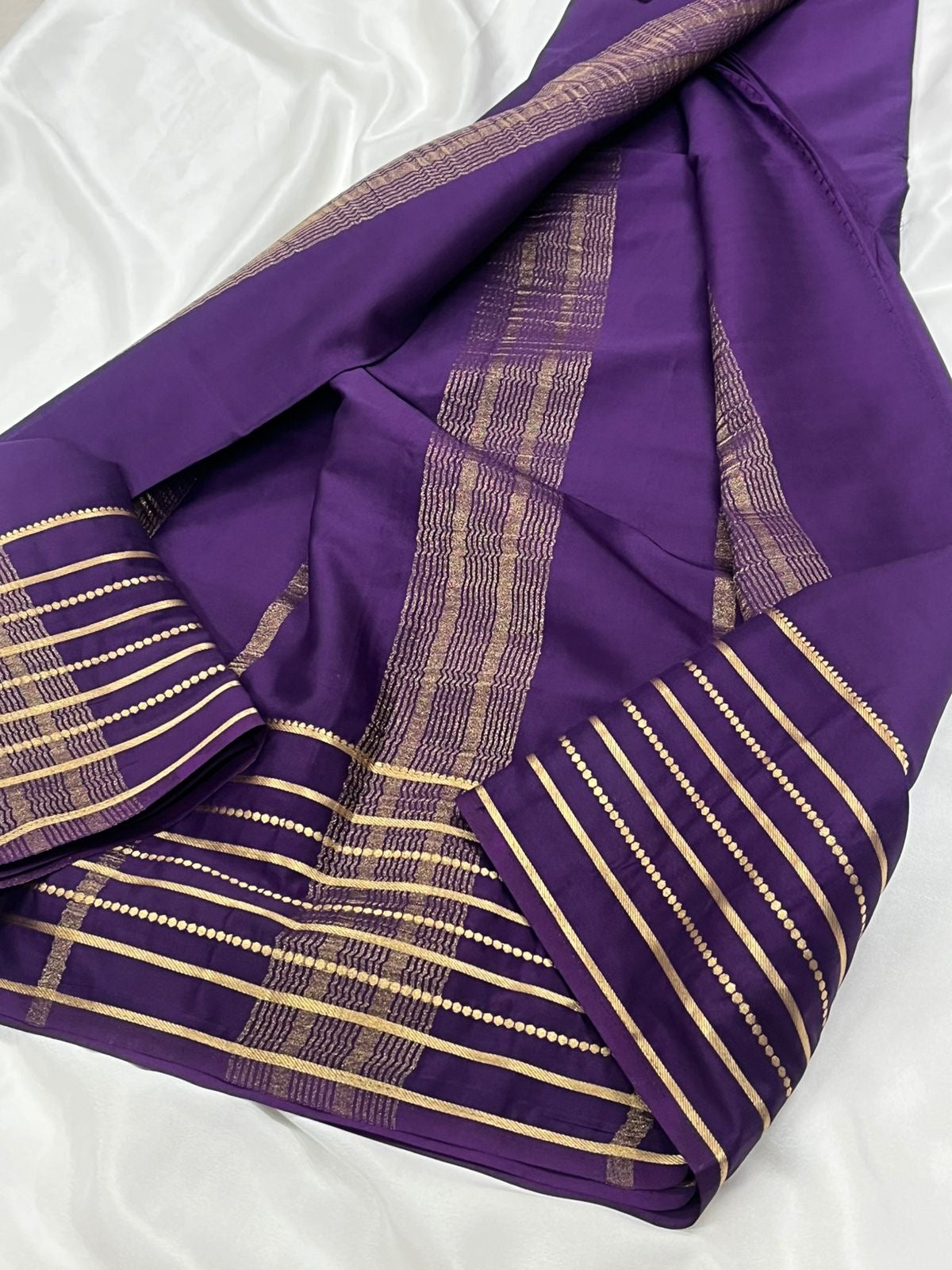 Soft semi Mysore crepe silk sarees with zari stripe border