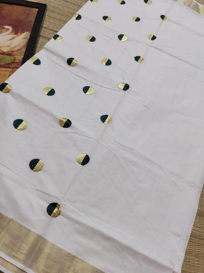 Polka weaved kerala cotton saree