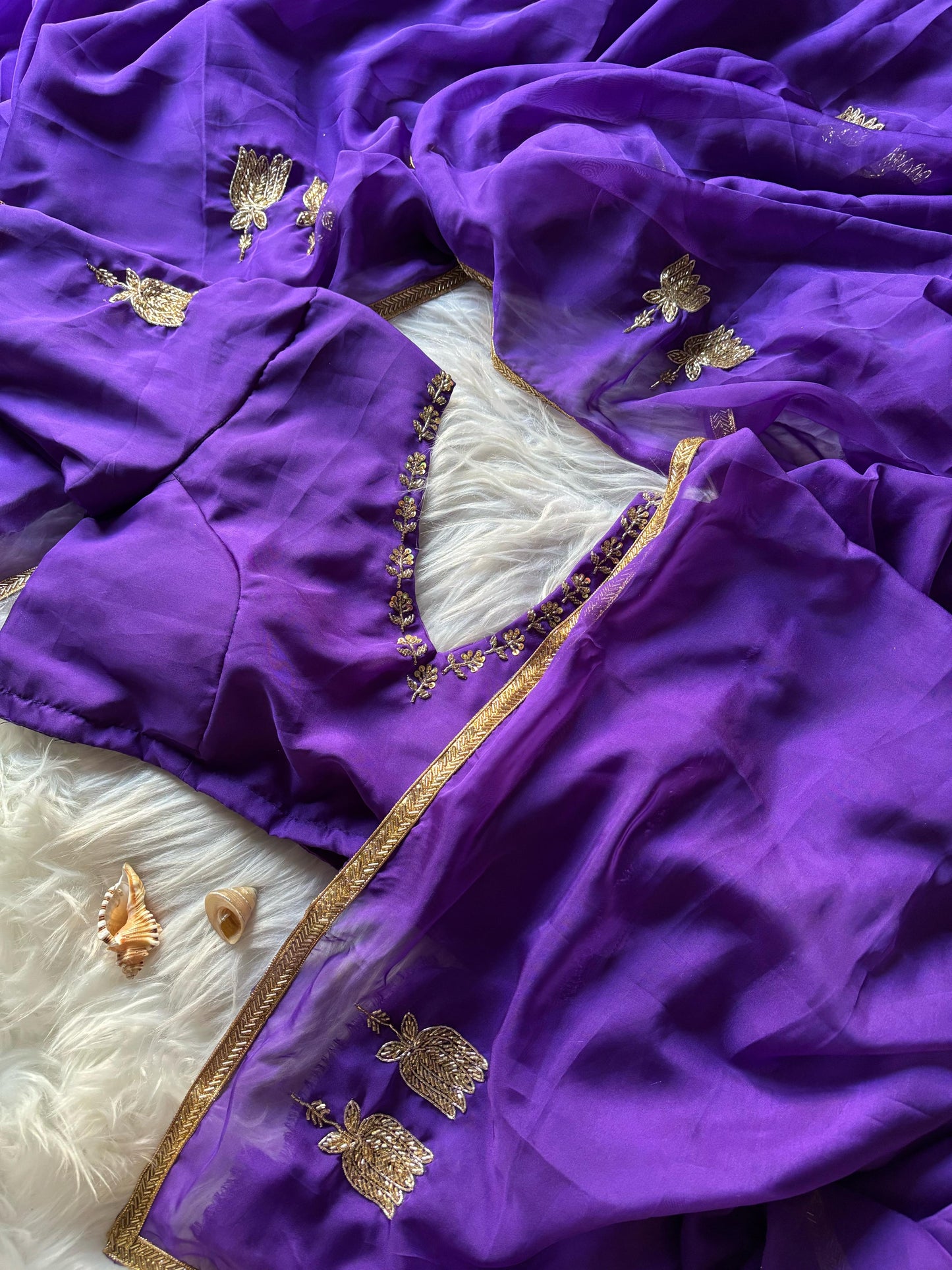 Mrunal Thakur inspired purple handwork organza saree