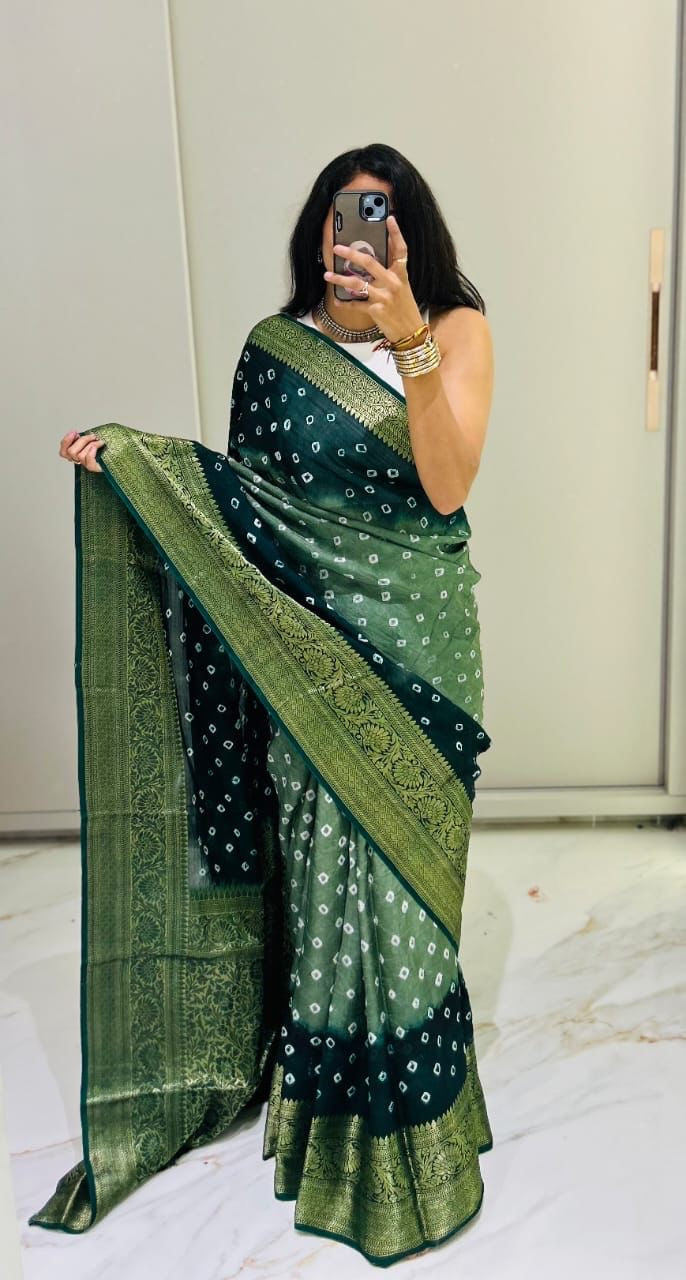 Semi dola silk with bandhini prints