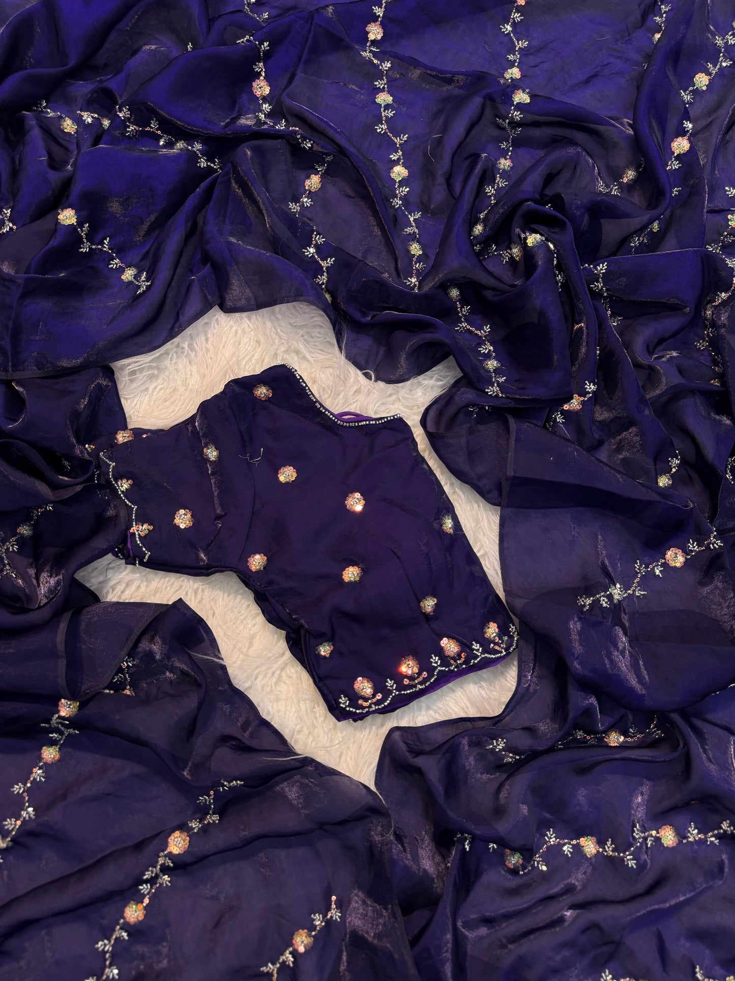 Soft Fendy satin organza silk saree