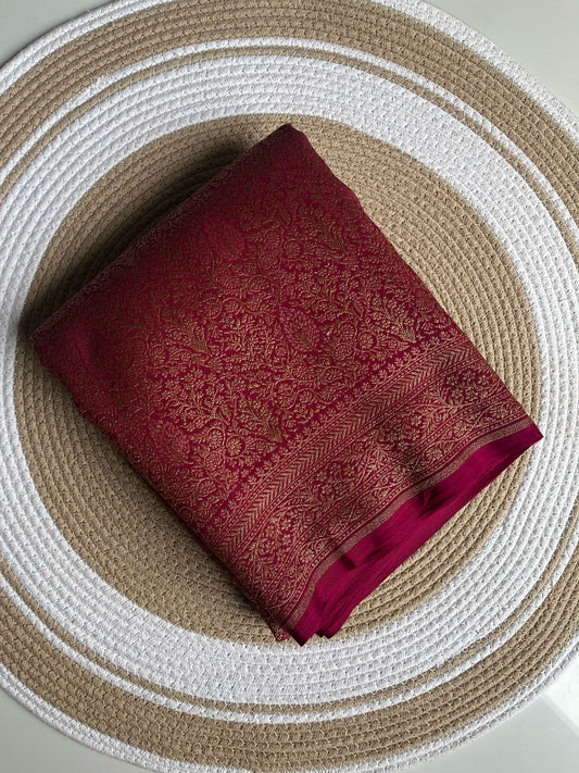 Pure khaddi handloom crepe chiffon antique brocade saree