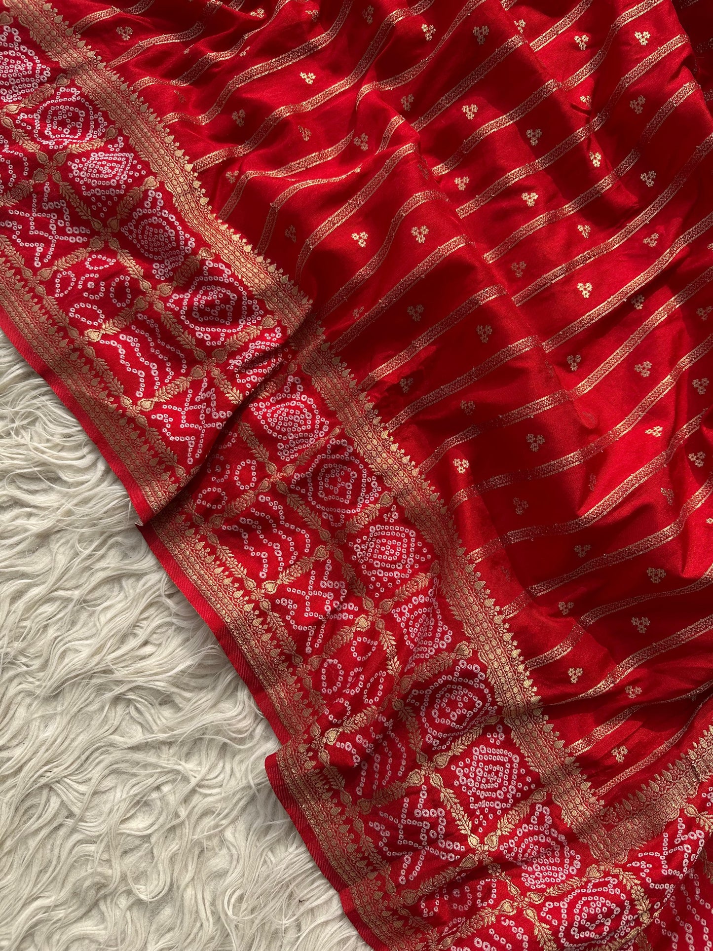 Banarasi semi Katan georgette saree with bandhini prints