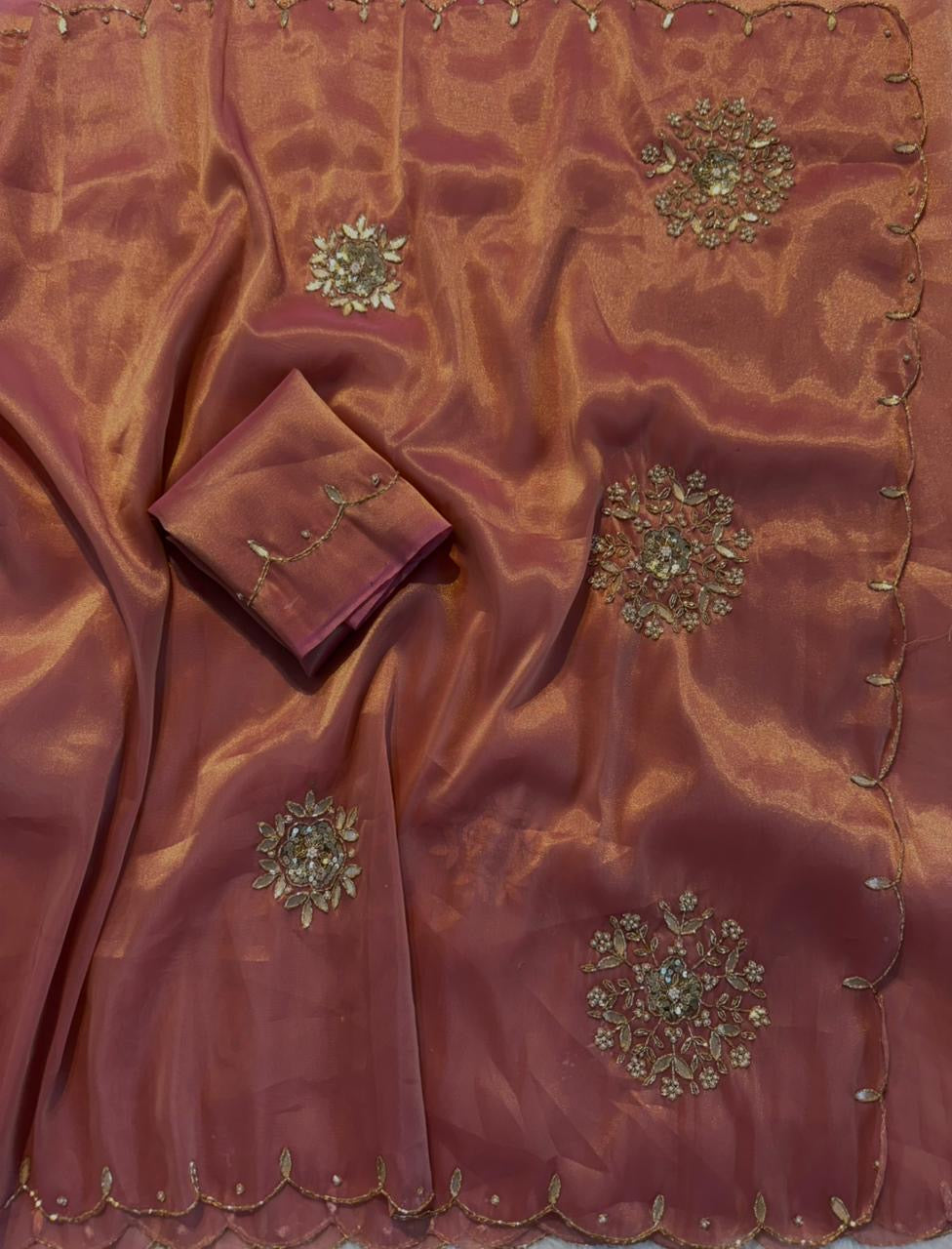 Soft two tone tissue silk with sequins and gotta patti work