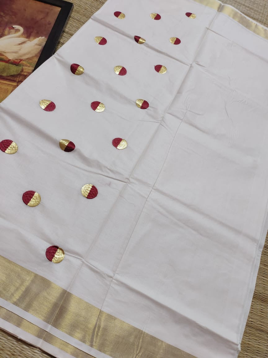 Polka weaved kerala cotton saree