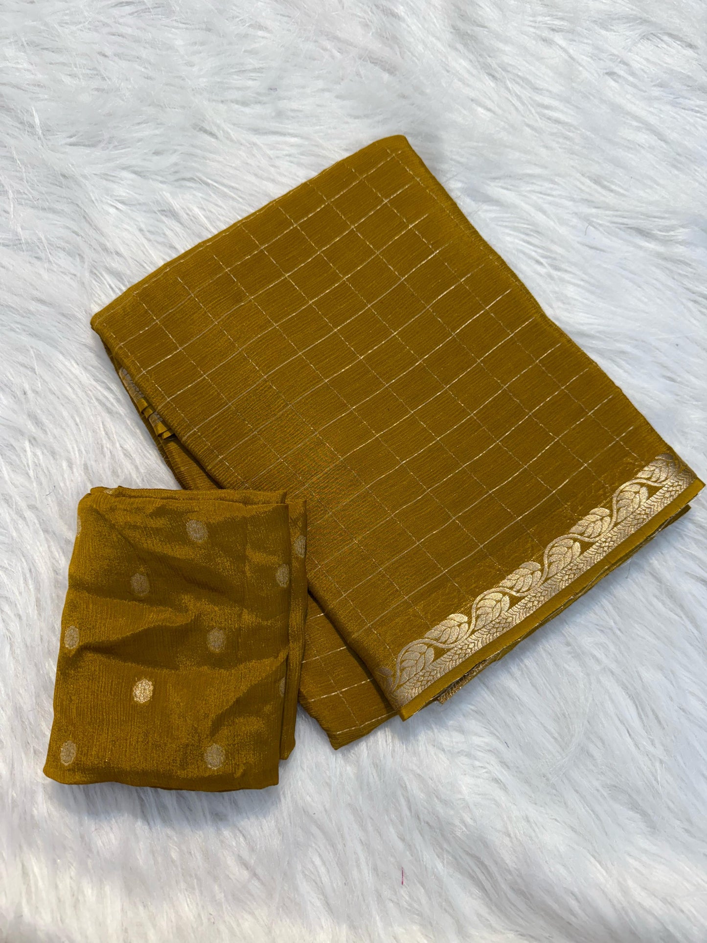 Soft Viscous chinon silk checks saree
