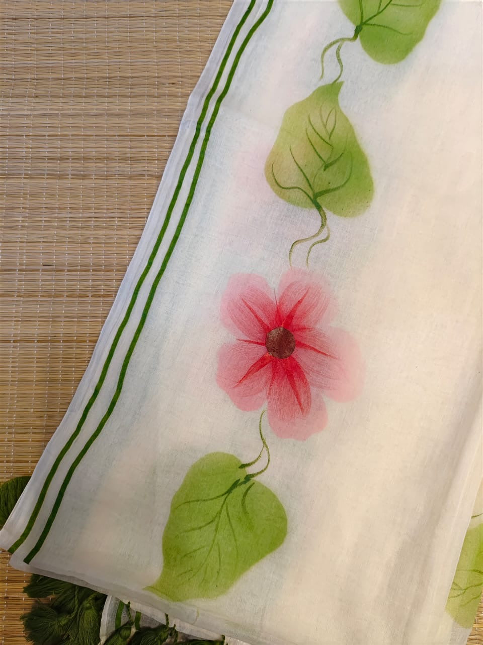Pure mul cotton handpainted saree - Morning Glory