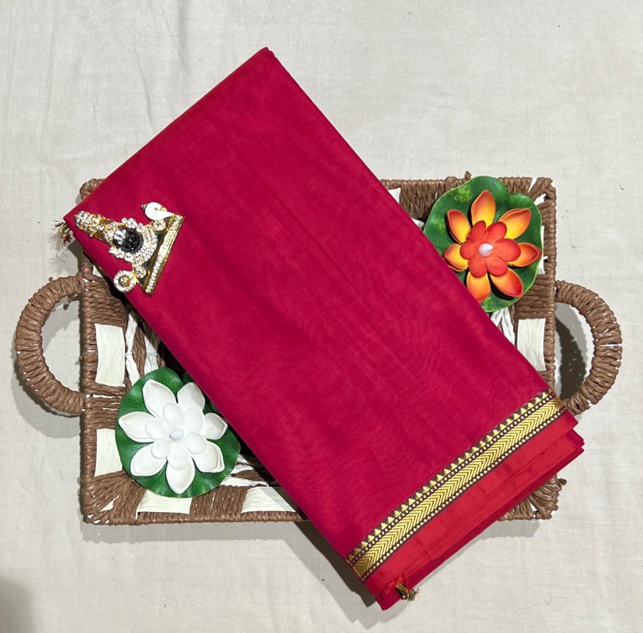 Beautiful Soft Narayanpet saree - Rani pink