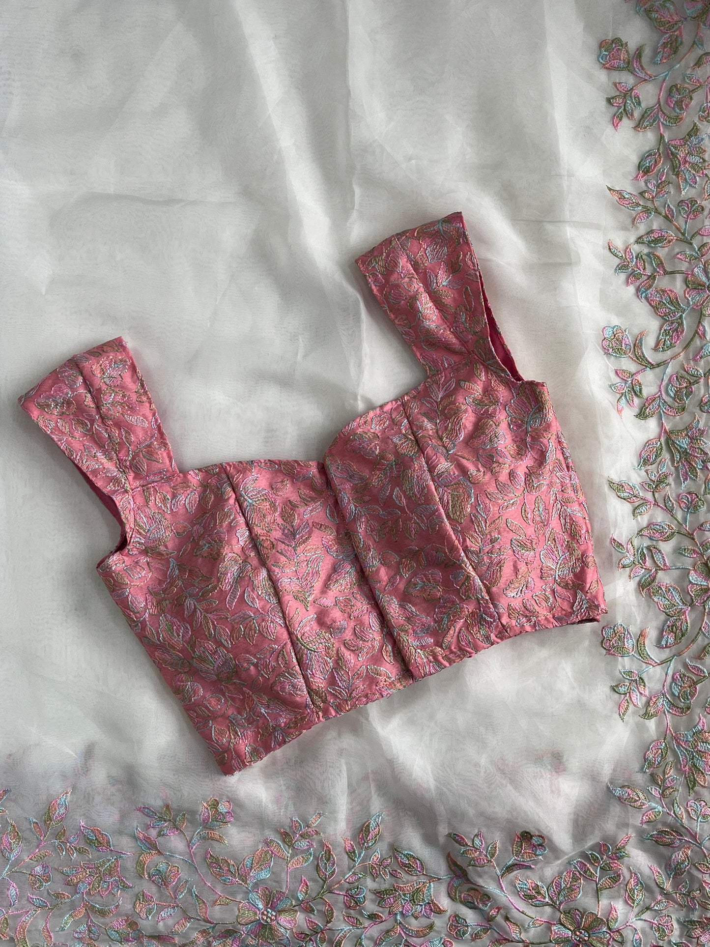 Soft Tabby silk with multi shaded embroidery