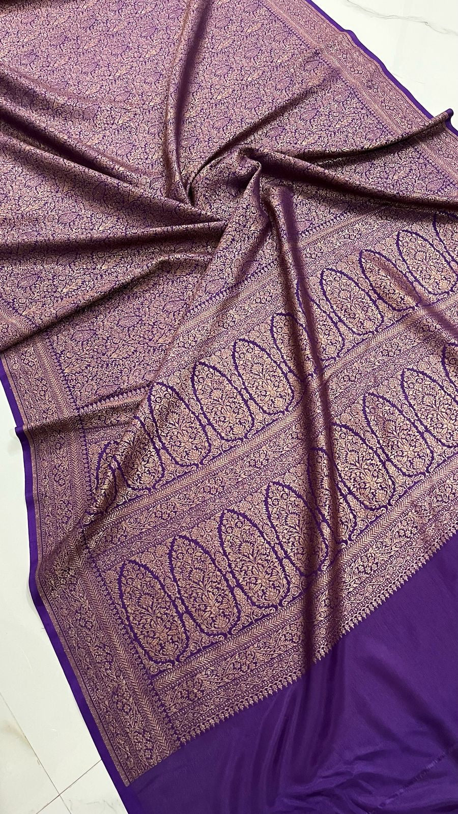 Pure khaddi handloom crepe chiffon antique brocade saree