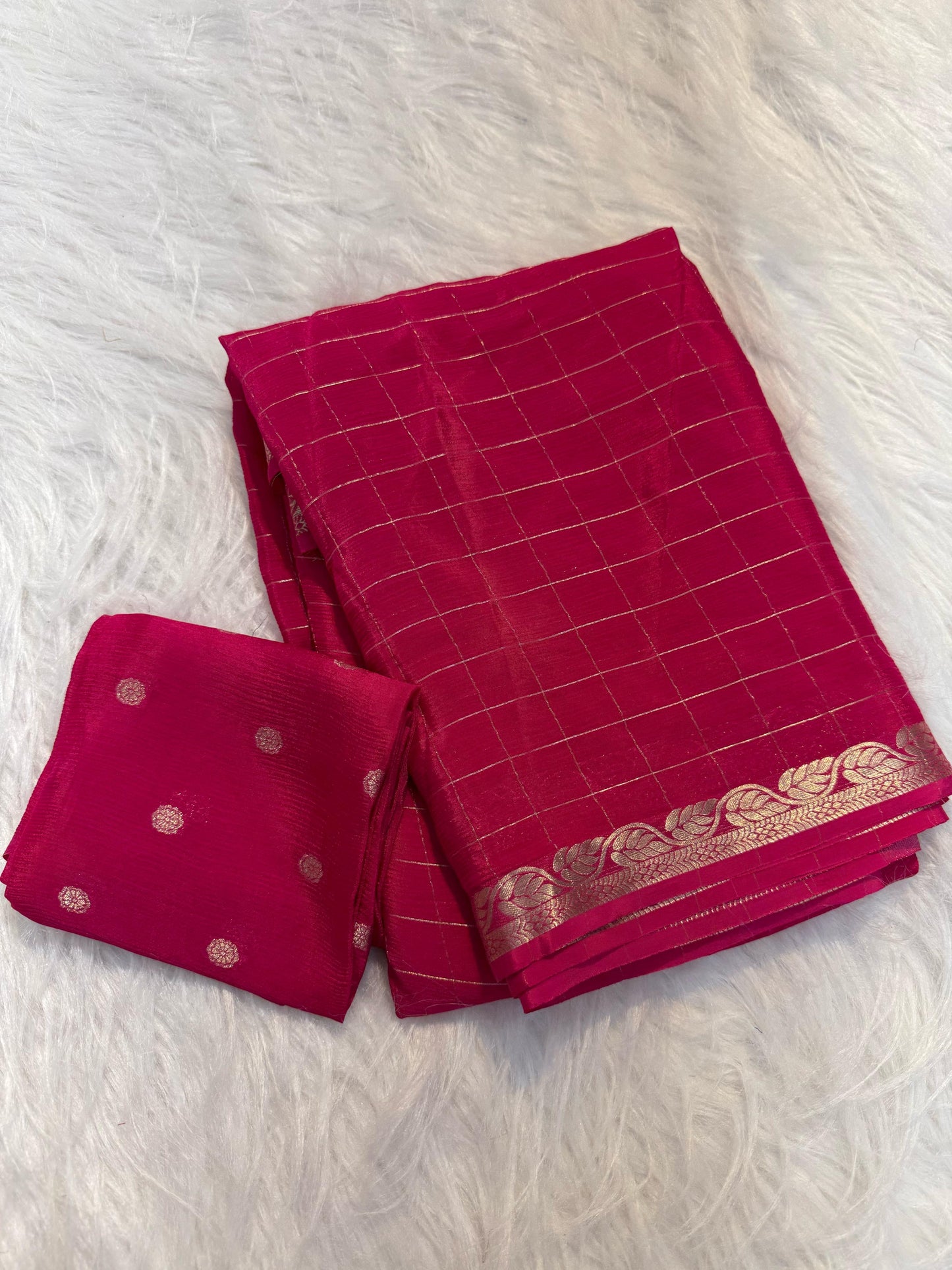 Soft Viscous chinon silk checks saree