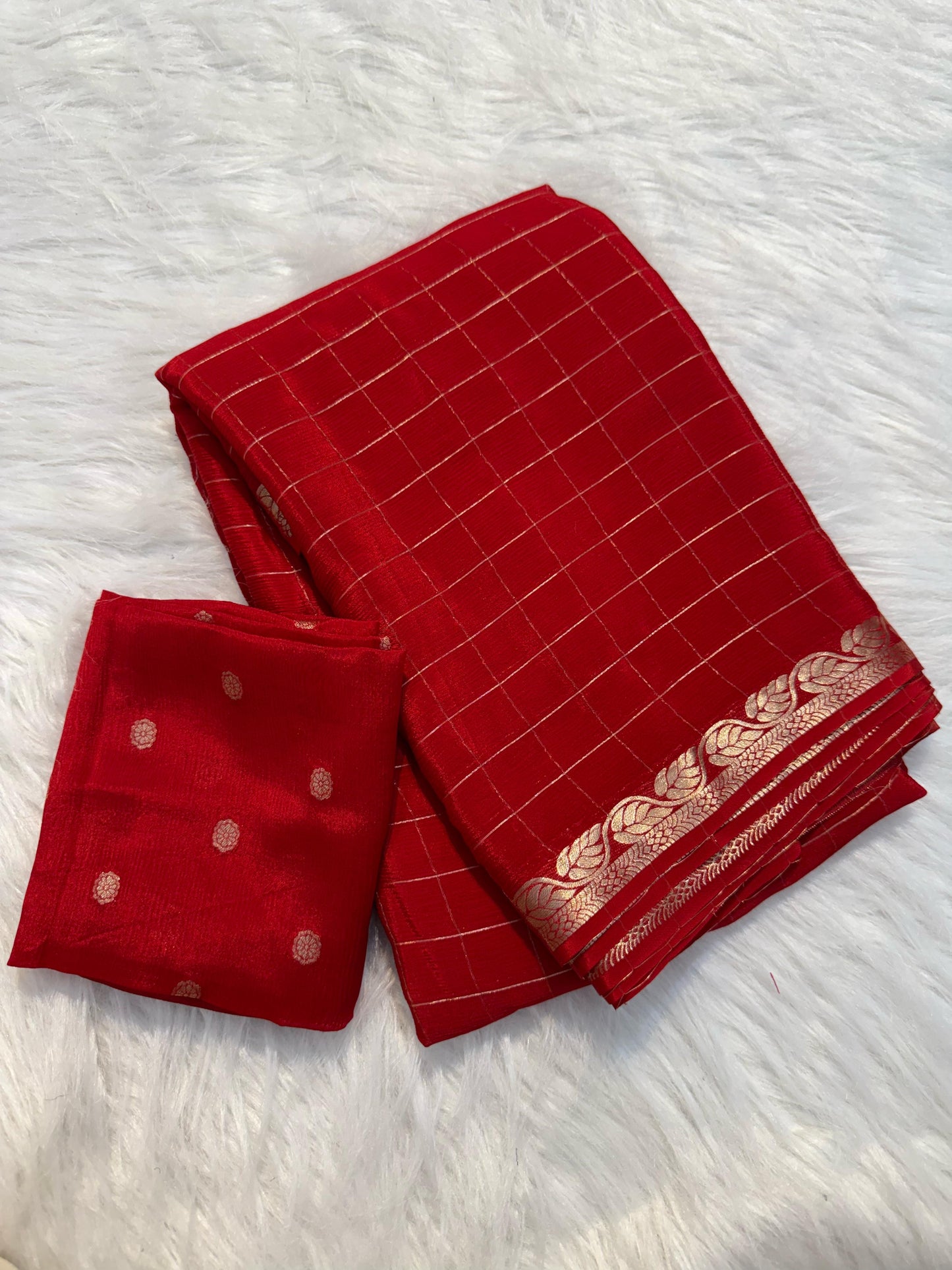 Soft Viscous chinon silk checks saree