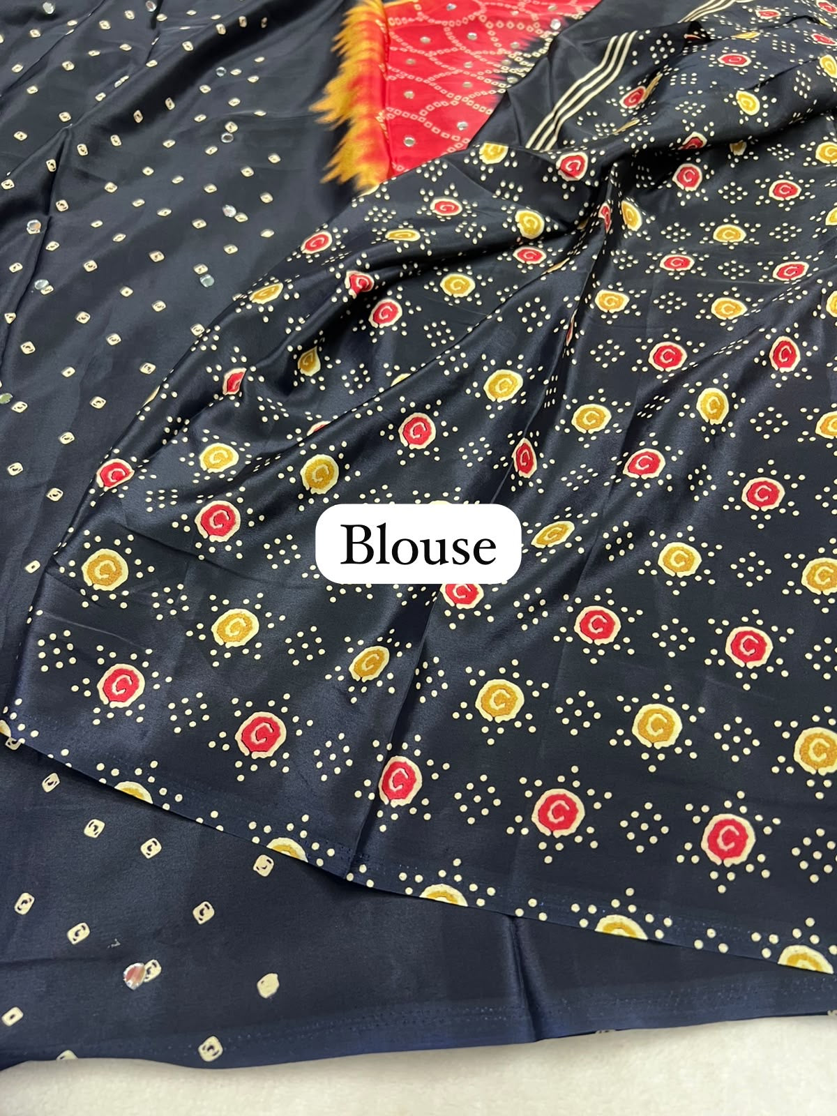 Navrathri special premium crepe silk saree with bandhini prints and colorful pallu