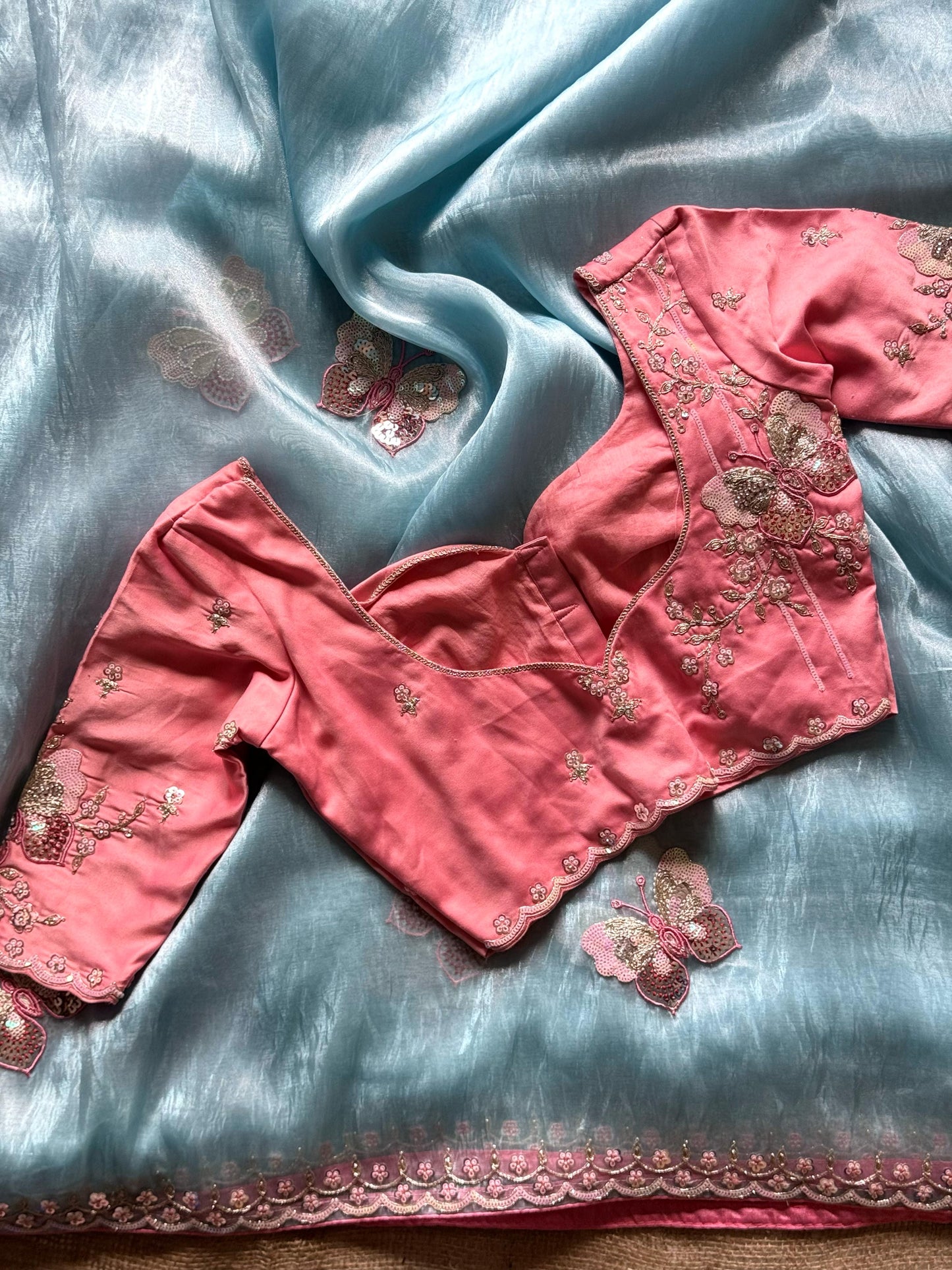 Premium organza silk with butterfly embroidery