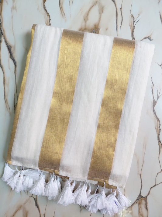 Pure authentic mul cotton saree with zari stripes all over