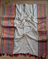 Pure and authentic mul cotton saree with broad multi color stripes zari border