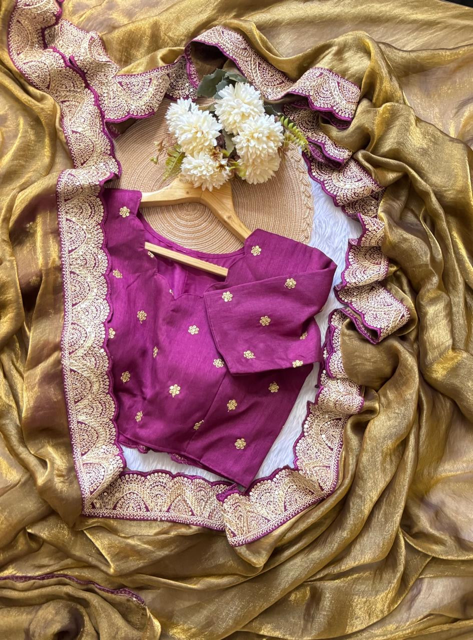 Space silk saree with lace border