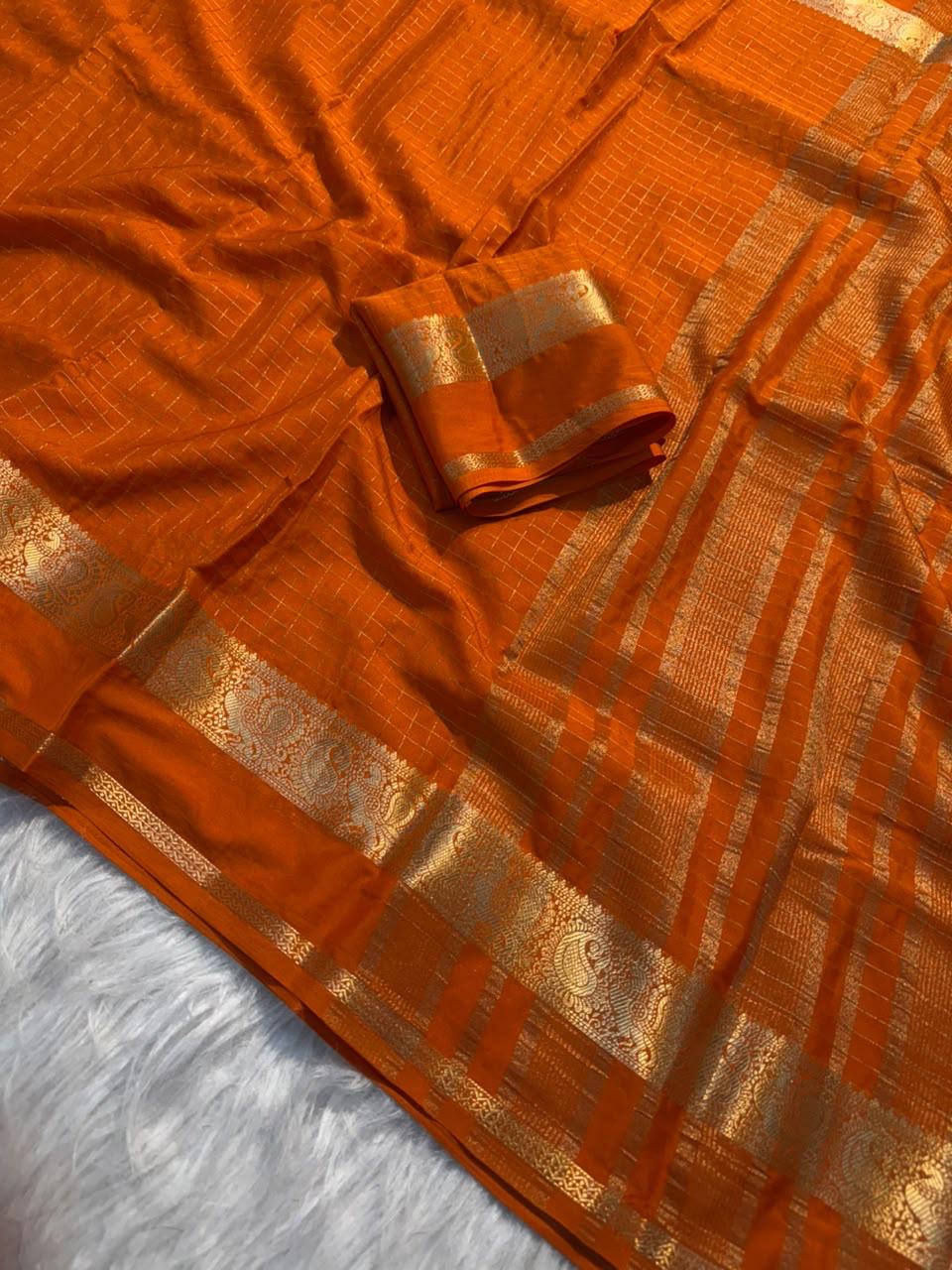 Beautiful viscous saree with checks all over and chit pallu
