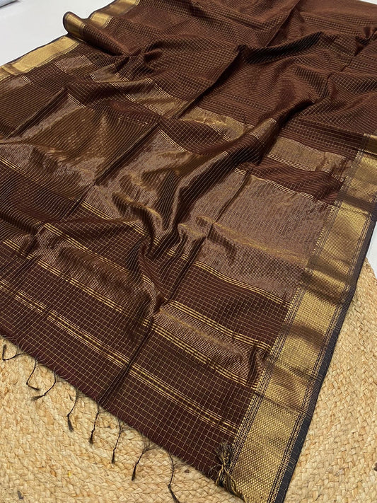 Pure Maheshwari handloom checks saree
