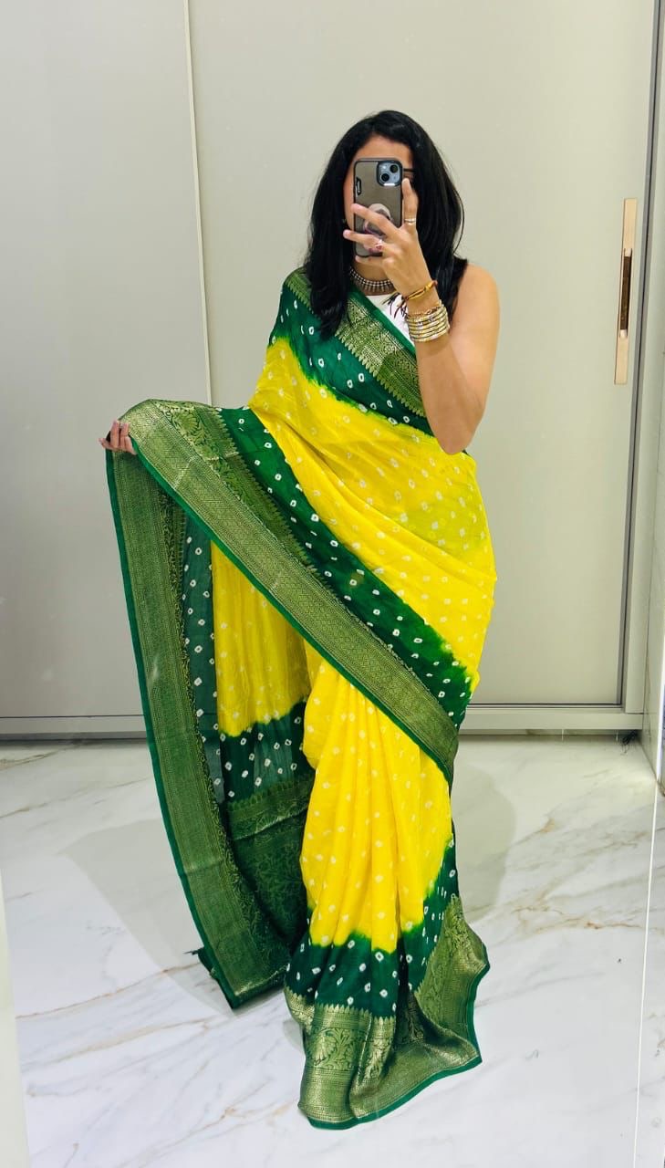 Semi dola silk with bandhini prints