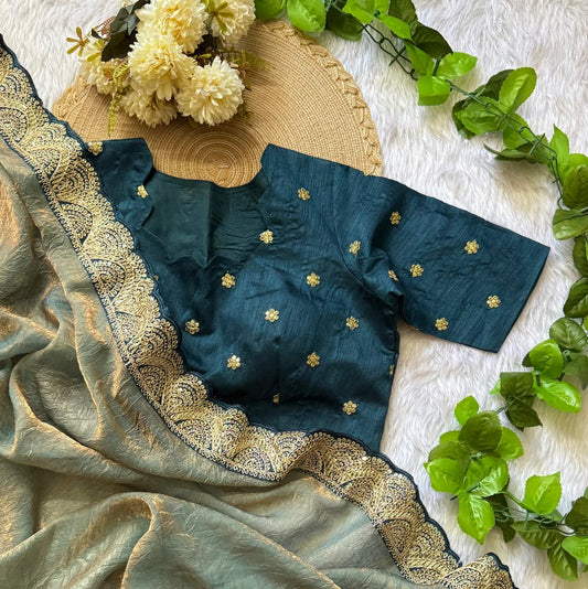 Space silk saree with lace border
