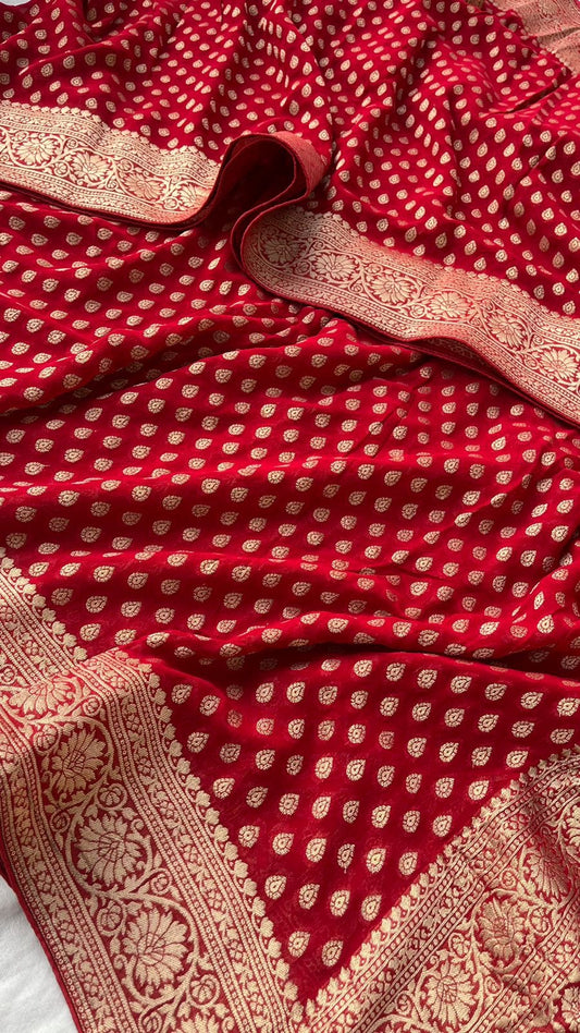 Pure khaddi Georgette With Banarasi Zari Weaving