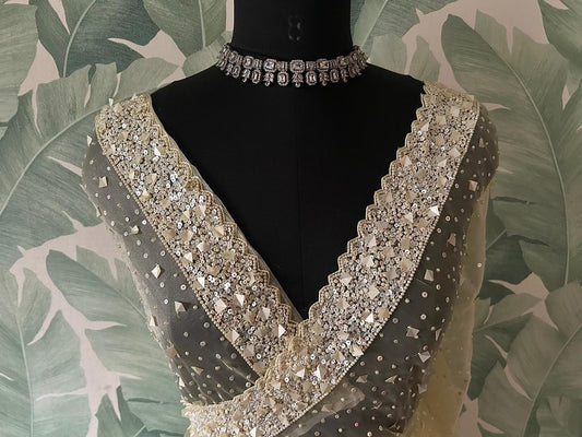 Pure tissue silk saree with pearl sequins handwork