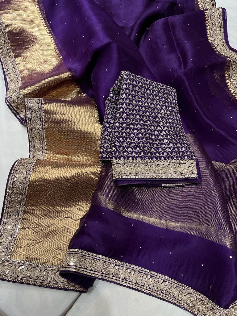 Pure organza saree with kanchi zari border and heavy blouse